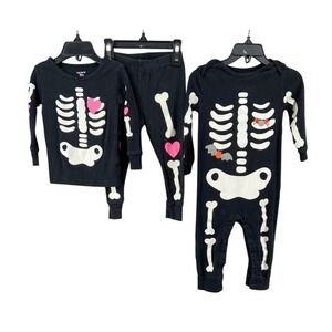 Carters Pajamas Rompers Girls Sz 18 mos. Set of 2 Black Skeleton Halloween‎